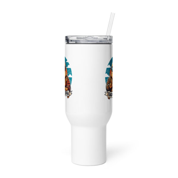Caffeinate & Elevate with Bad Buddha Travel mug with a handle
